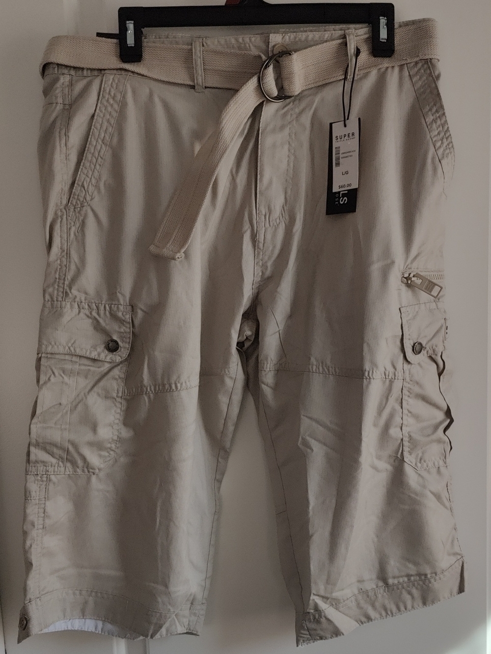 Essentials Men's Beige Cargo Shorts with Belt